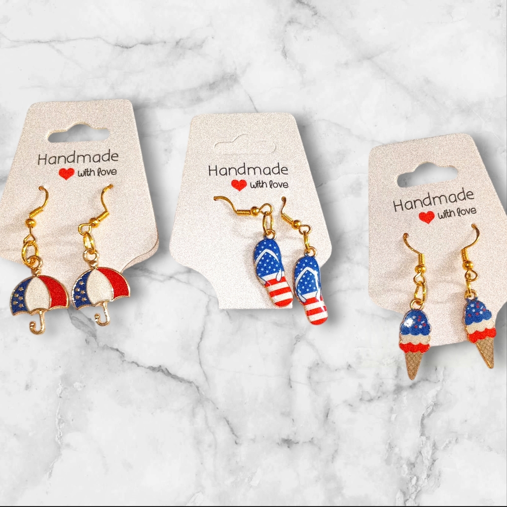 Handmade Kids Earrings Set - Red, Blue, Gold